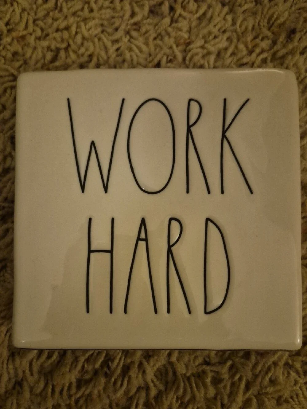 Rae Dunn Cream Ceramic Inspirational Block — Two Sided Work Hard & Be Brave